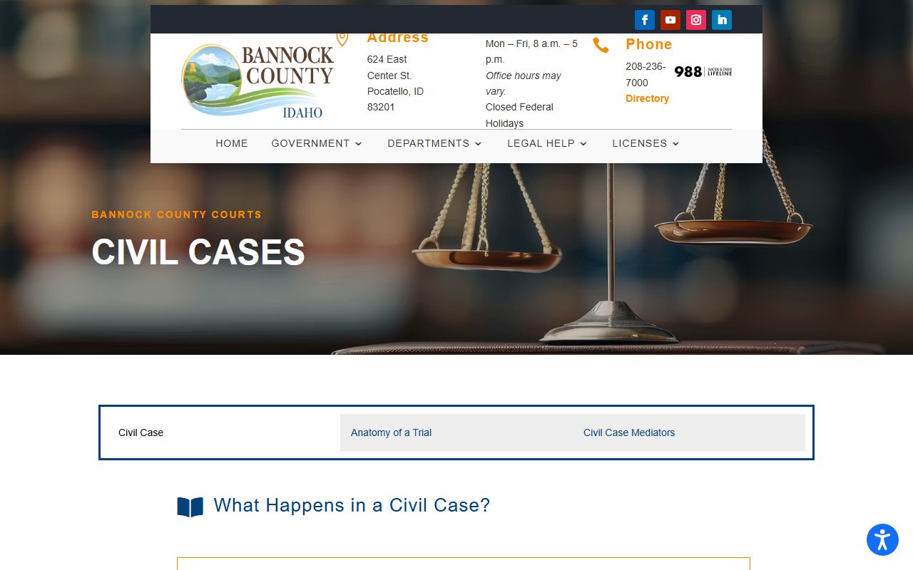Bannock County court dockets civil case information screenshot