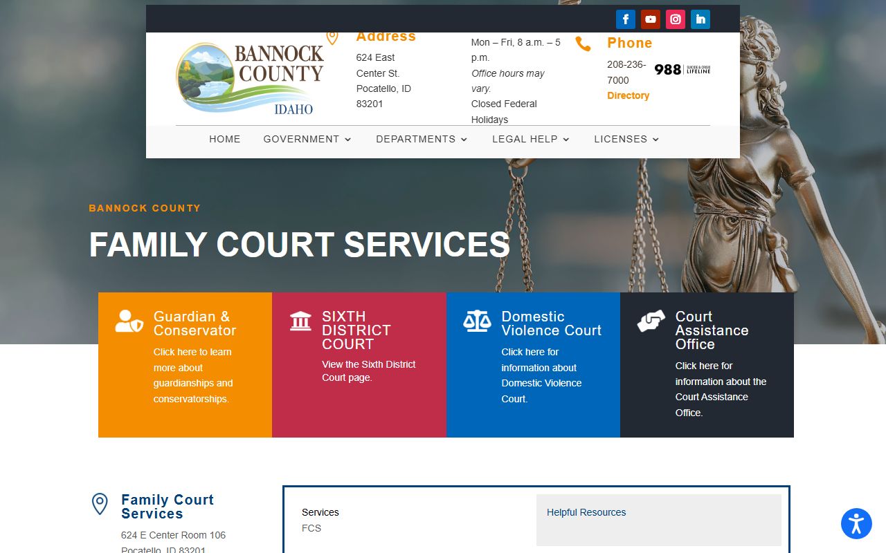 Bannock County court dockets family court services screenshot