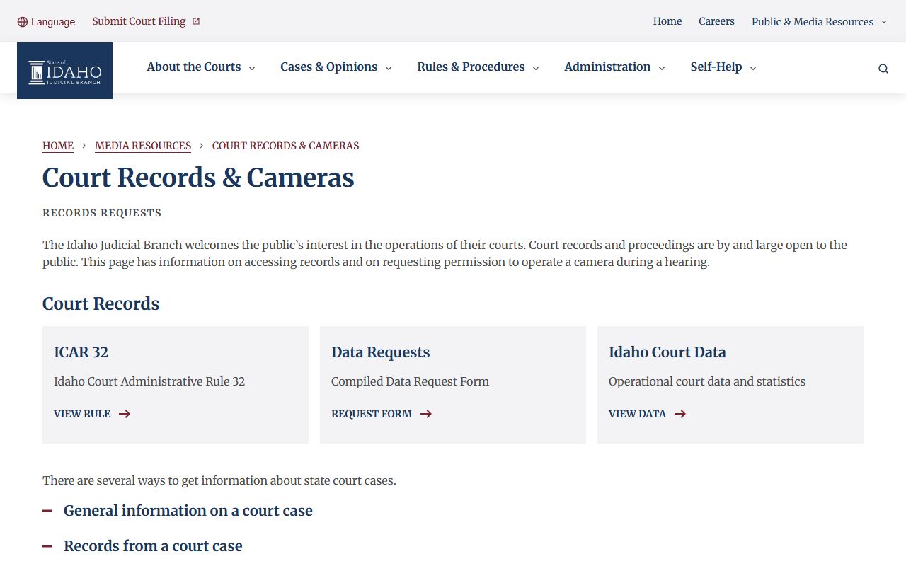 Bannock County court records Idaho Judicial Branch records page screenshot