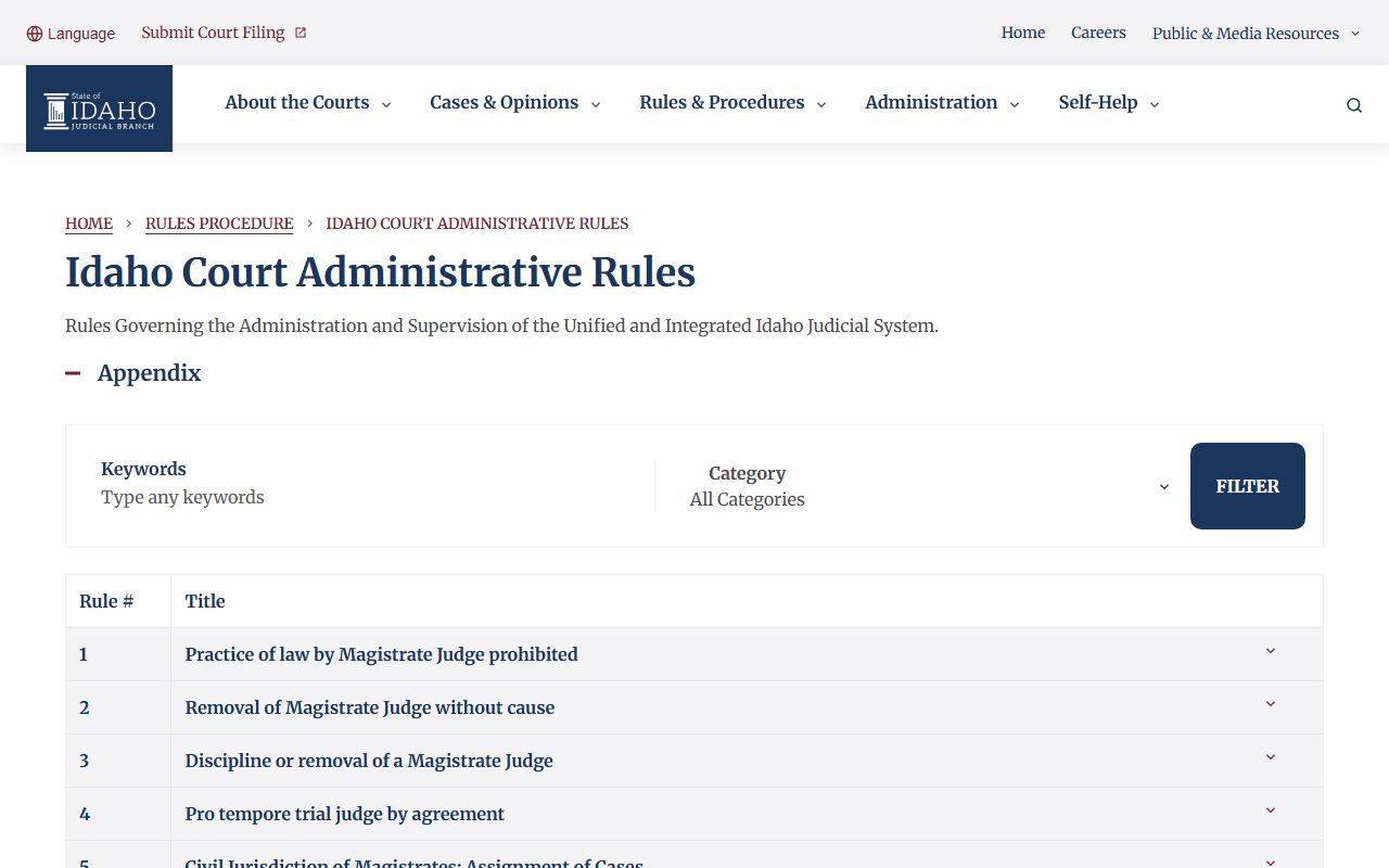 Bannock County court records Idaho Court Administrative Rules screenshot