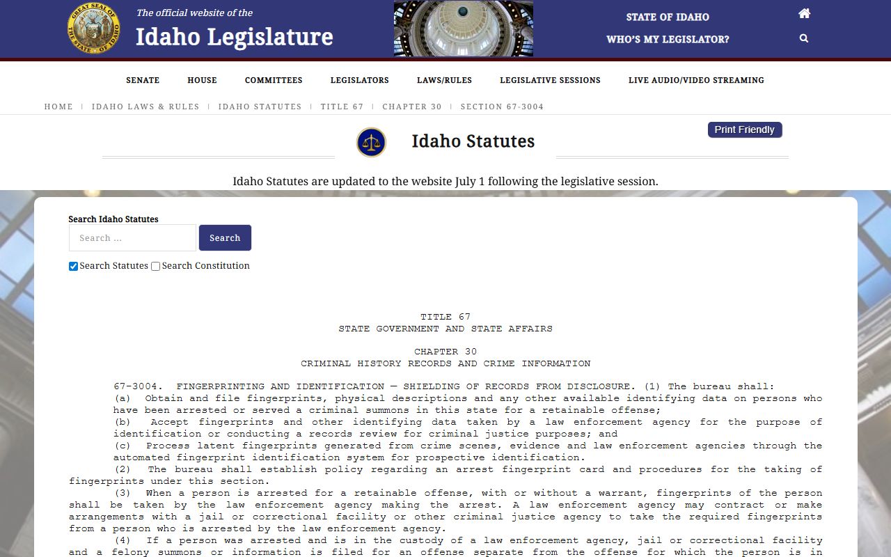 Bannock County criminal court records Idaho Code 67-3004 screenshot
