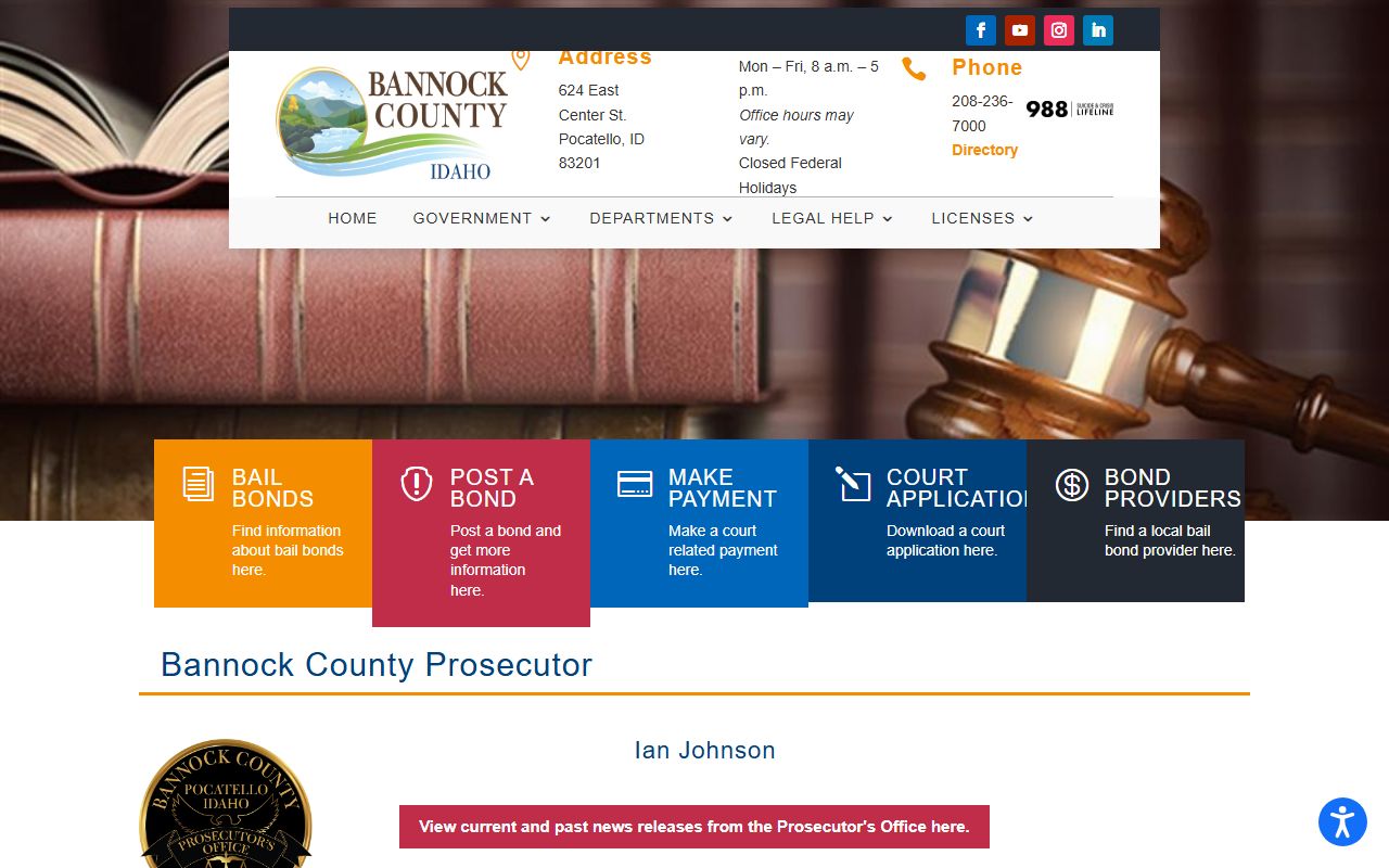 Bannock County criminal court records prosecutor page screenshot