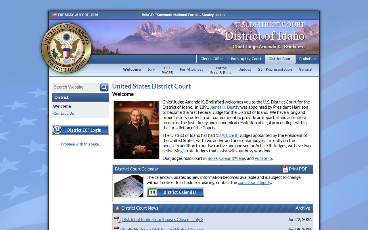Bannock County District Court federal district court separation