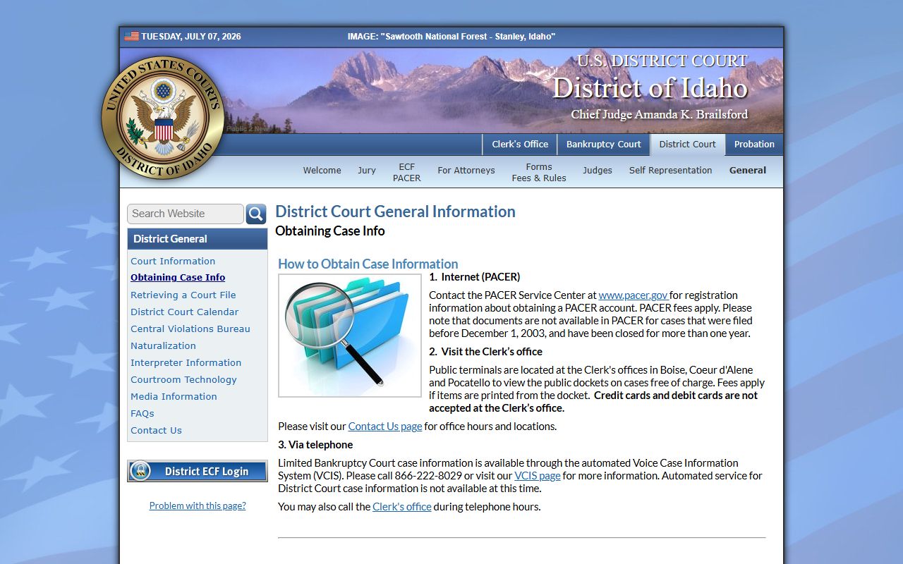 Bannock County District Court federal case document access