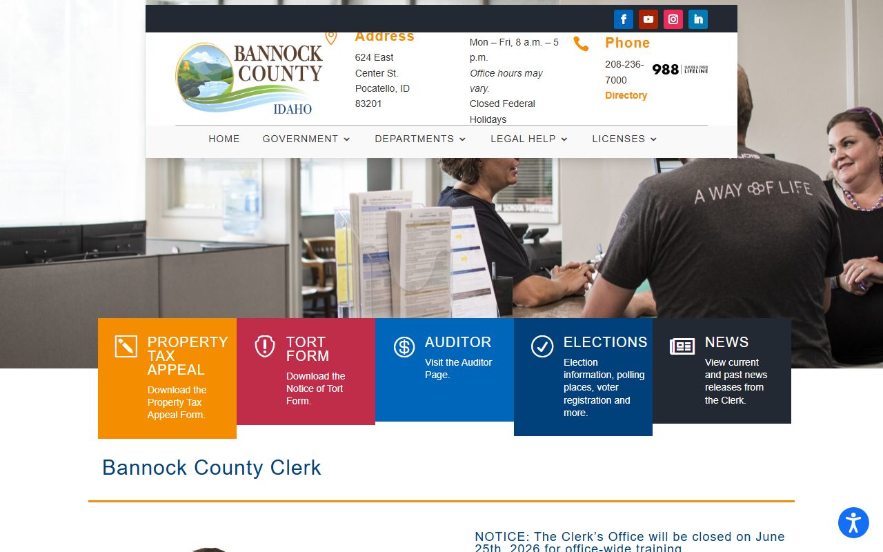 Bannock County court records Clerk page and court clerk duties