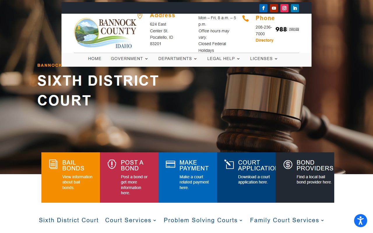 Bannock County court records Sixth District Court page