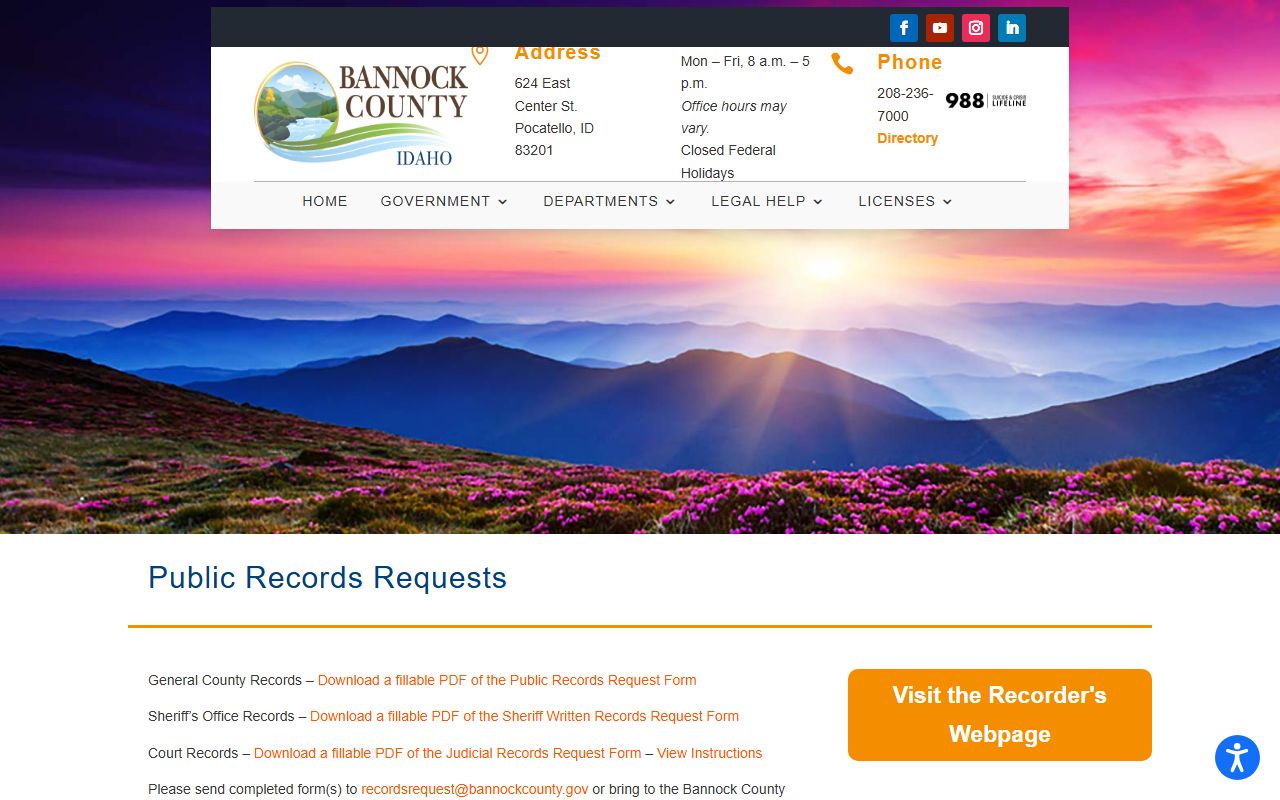 Bannock County court records public records request page