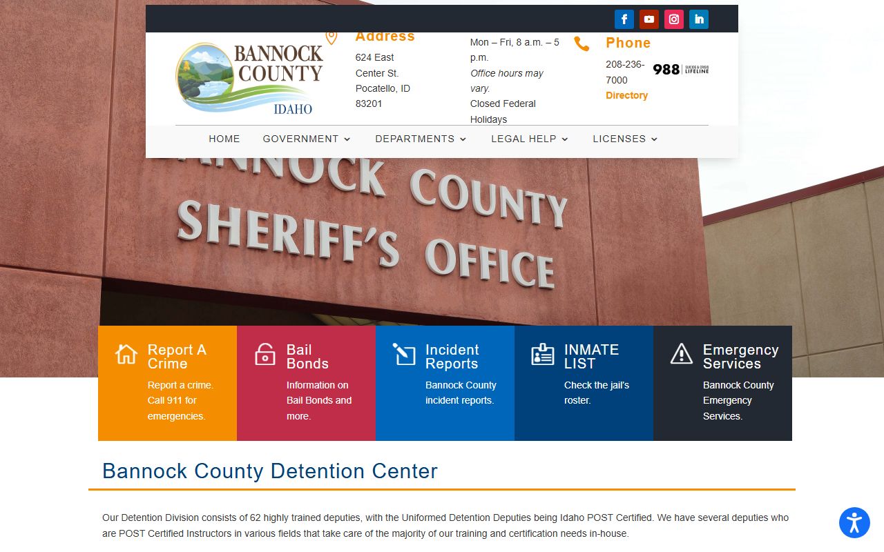Bannock County inmate search detention center source page