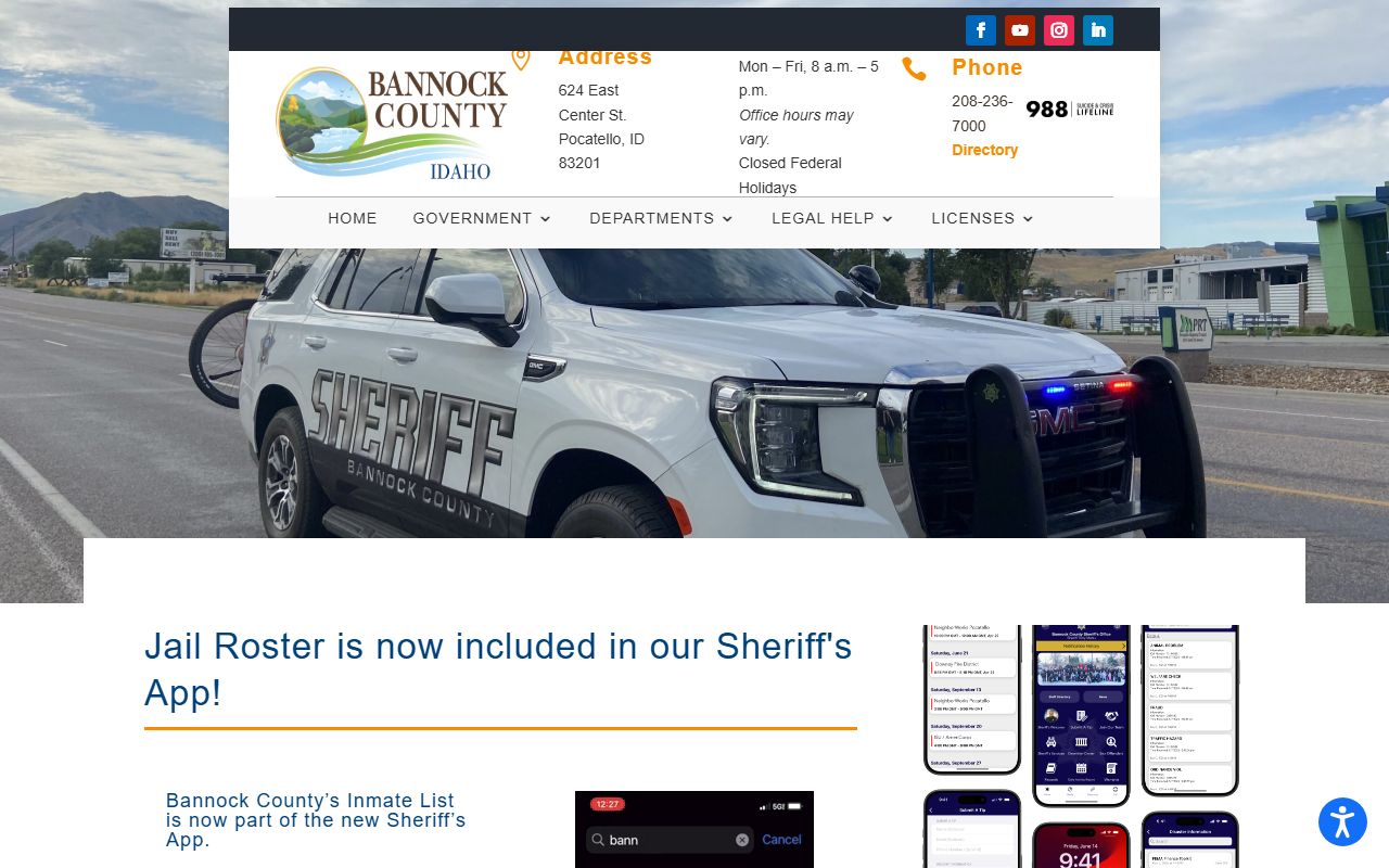 Bannock County inmate search jail roster app notice