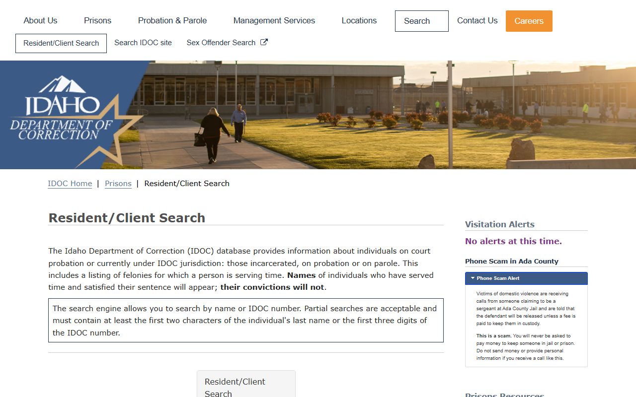 Bannock County inmate search Idaho DOC resident client search source