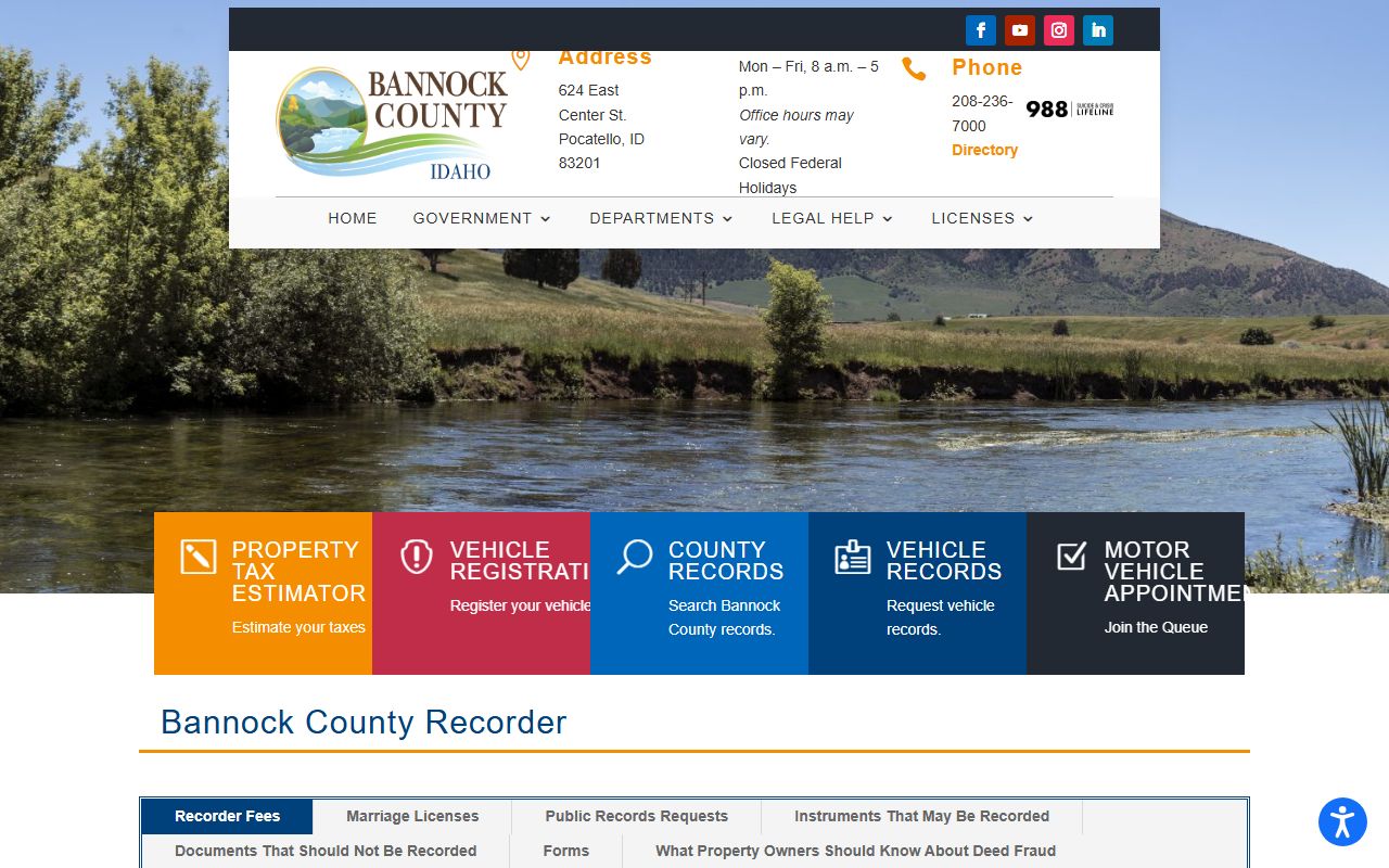 Bannock County marriage records Recorder page