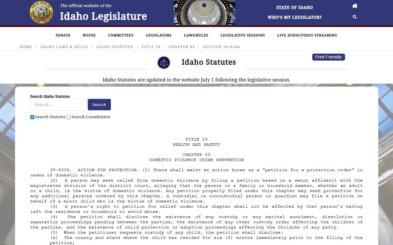 Bannock County probate records civil protection order statute