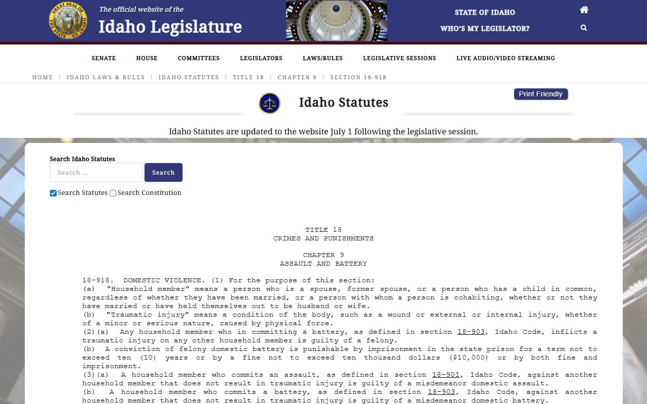 Bannock County traffic court records Idaho Code 18-918 source
