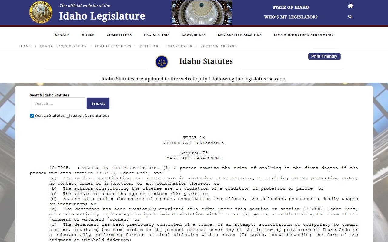 Bannock County traffic court records Idaho Code 18-7905 source