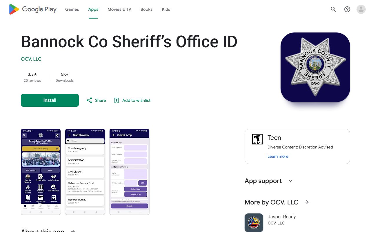Bannock County warrant search Google Play sheriff app listing